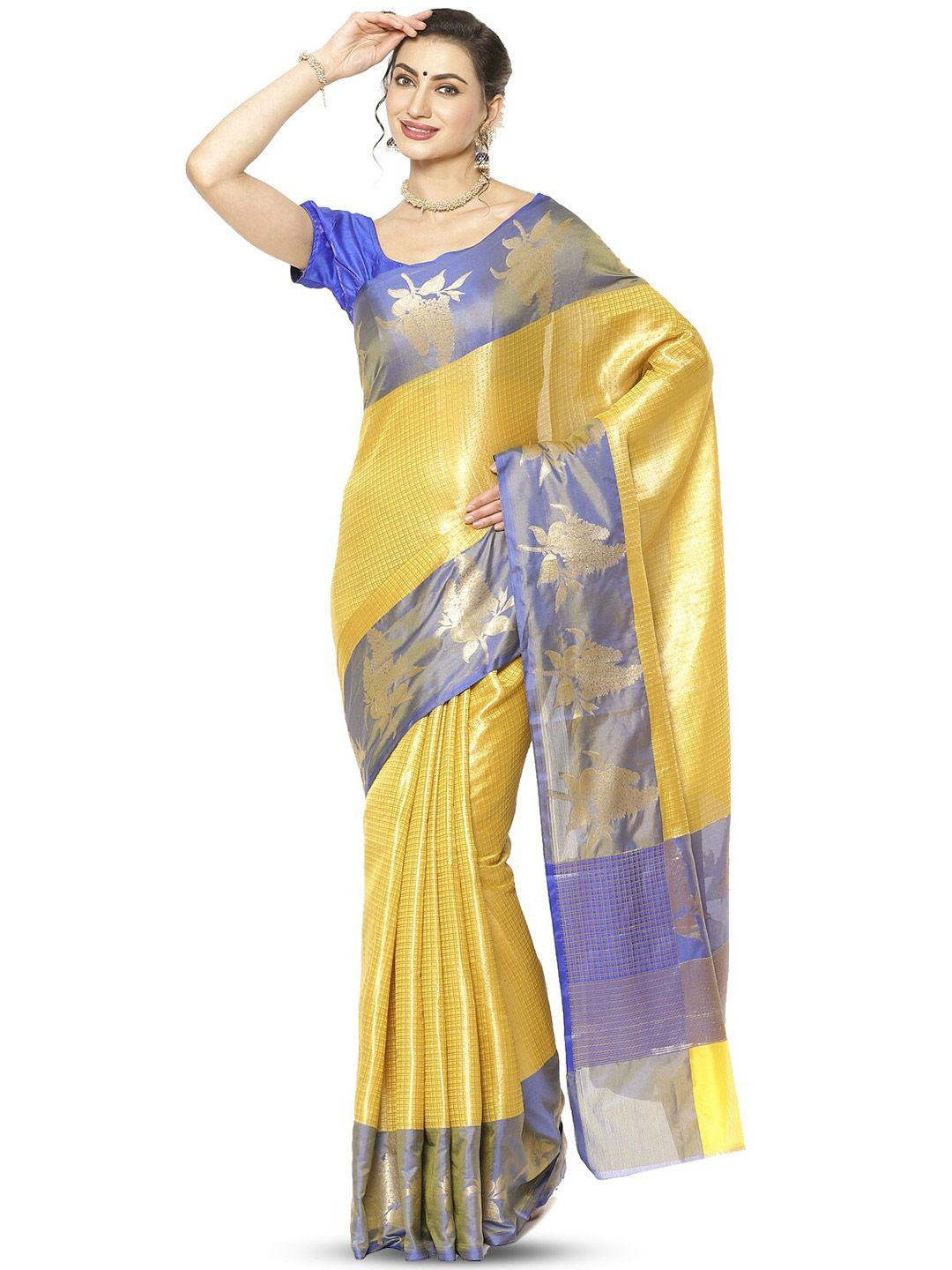 ptiepl banarasi silk works checked woven design zari kanjeevaram saree