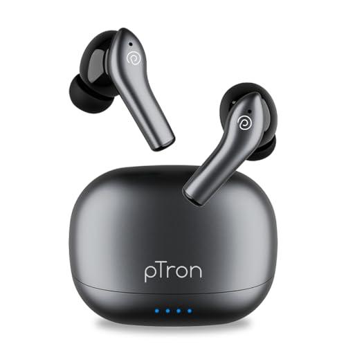ptron basspods encore quad mic enc tws earbuds with 50h playtime, immersive sound, in-ear bluetooth 5.3 headphones, type-c fast charging, voice assistant, touch controls & ipx4 water resistant (grey)