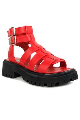 pu buckle women's casual wear sandals - red