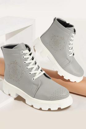 pu high tops lace up women's boots - grey
