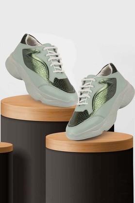 pu lace up women's sports shoes - green