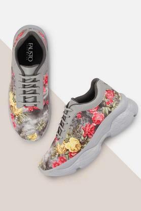pu lace up women's sports shoes - grey