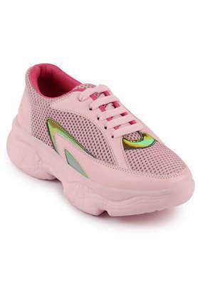 pu lace up women's sports shoes - pink