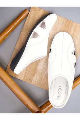 pu slip-on men's casual wear sandals - white