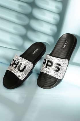 pu slip-on men's casual wear slides - black & white