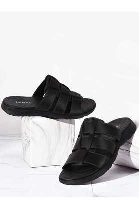 pu slip-on men's formal wear slippers - black