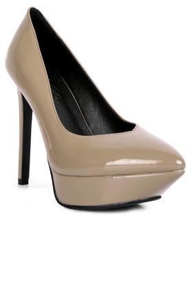 pu slip-on women's party wear pumps - taupe