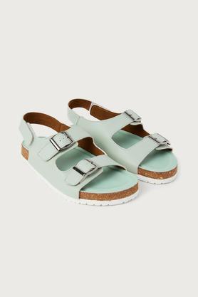 pu velcro open toe girls sandals - green