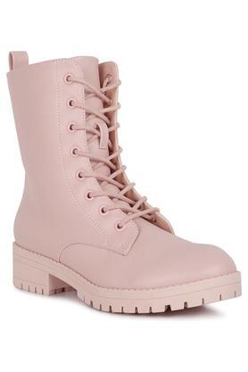 pu zipper women's boots - pink