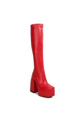 pu zipper women's party wear boots - red