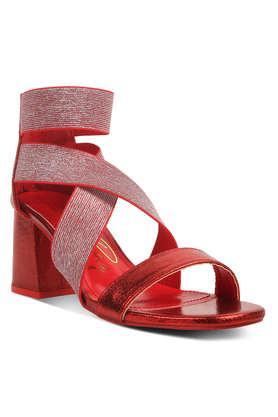 pu zipper women's party wear sandals - red