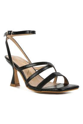 pu buckle women's party wear sandals - black