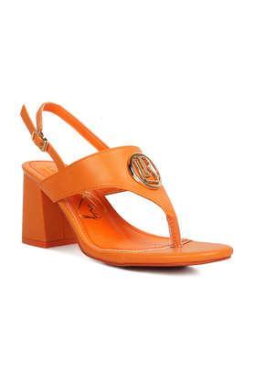 pu buckle women's party wear sandals - orange