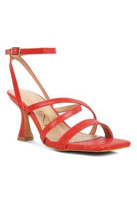 pu buckle women's party wear sandals - red