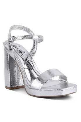 pu buckle women's party wear sandals - silver