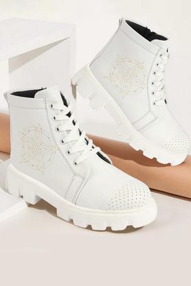 pu high tops lace up women's boots - white