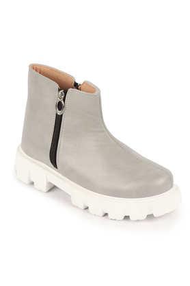 pu high tops zipper women's boots - grey
