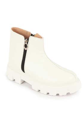 pu high tops zipper women's boots - white