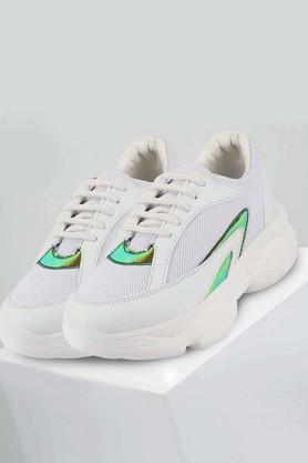 pu lace up women's sports shoes - white