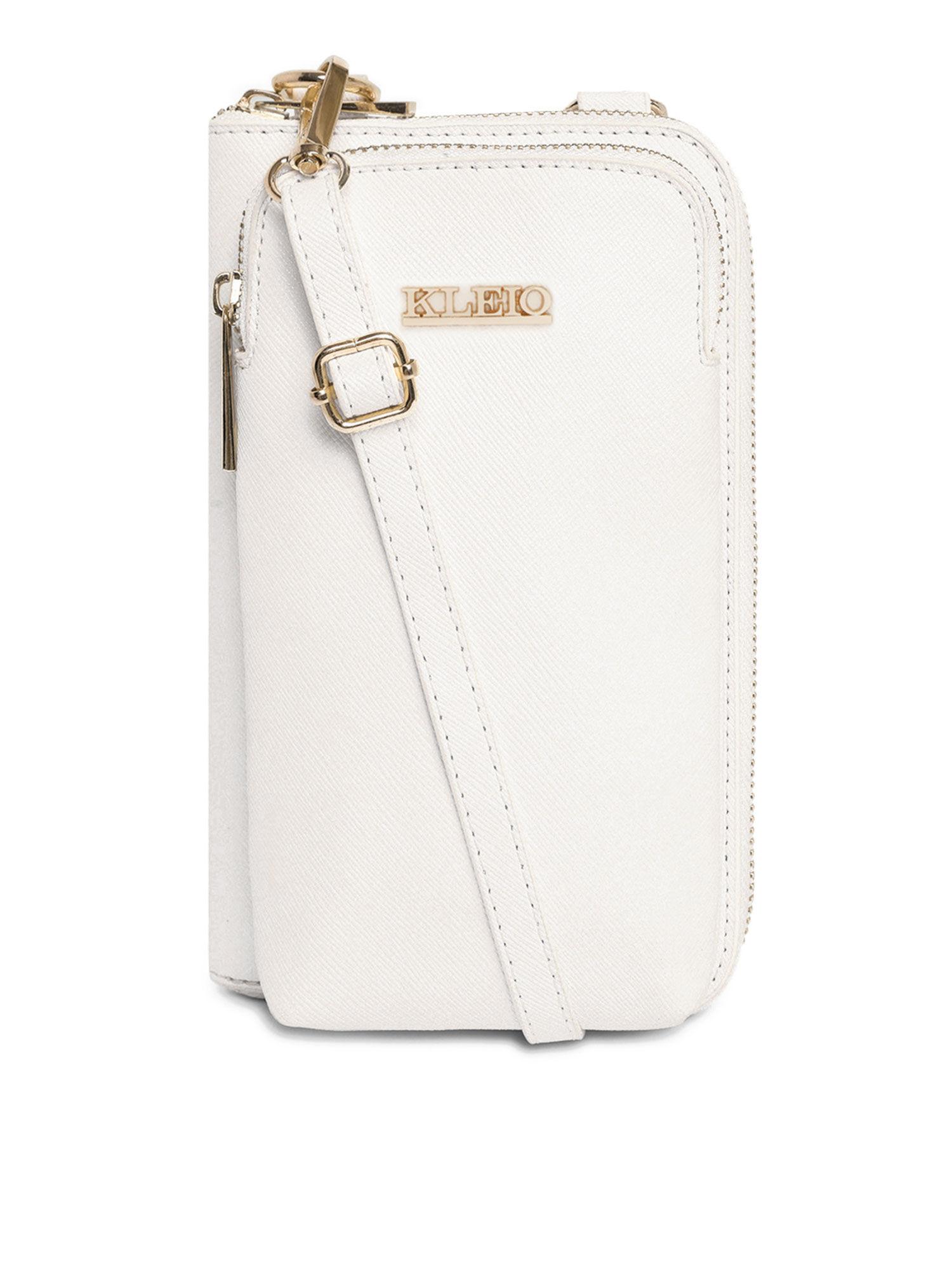 pu leather cross body sling multi slot wallet mobile pouch for women girls white