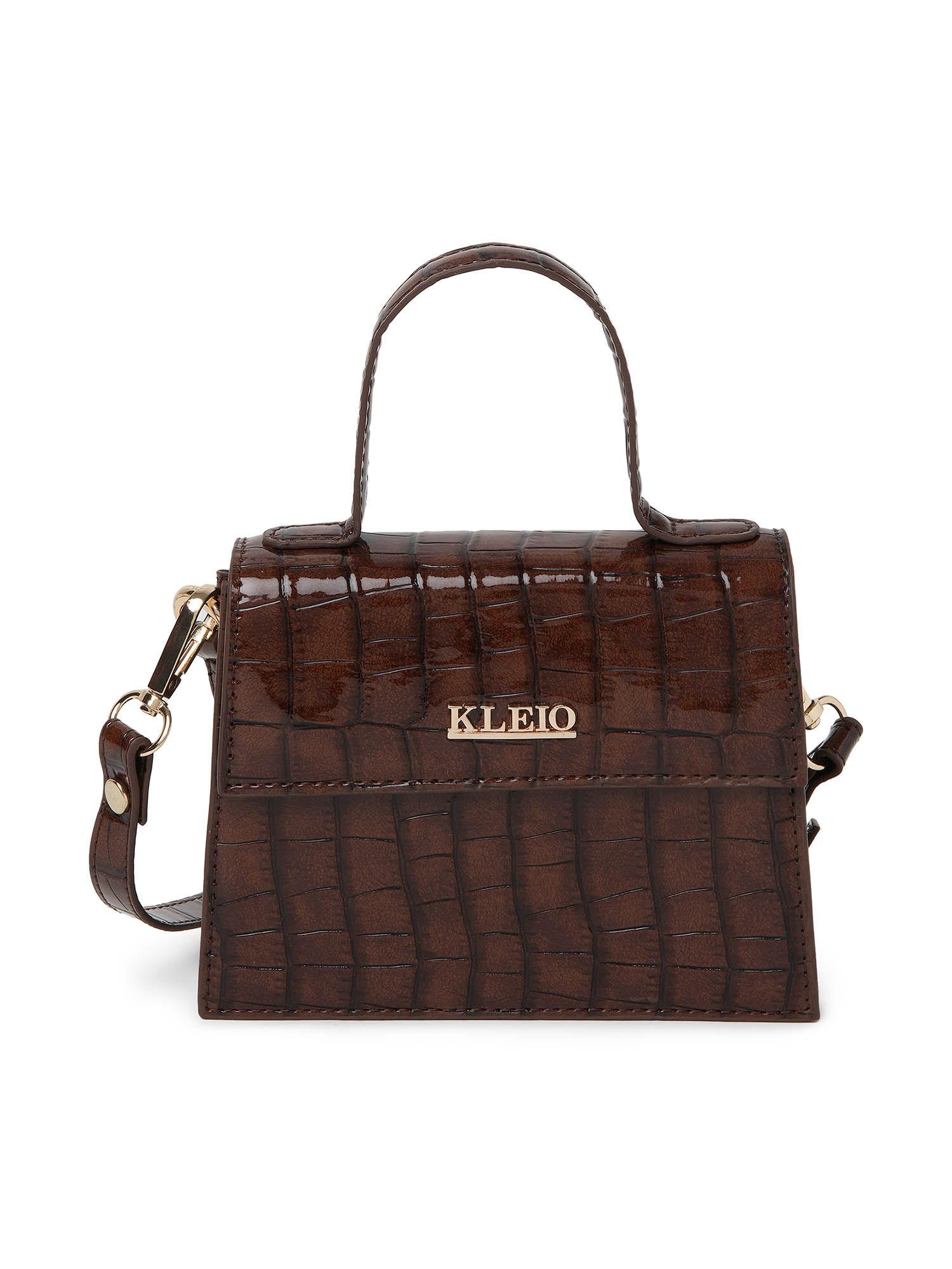 pu leather top handle mini handbag with detachable sling