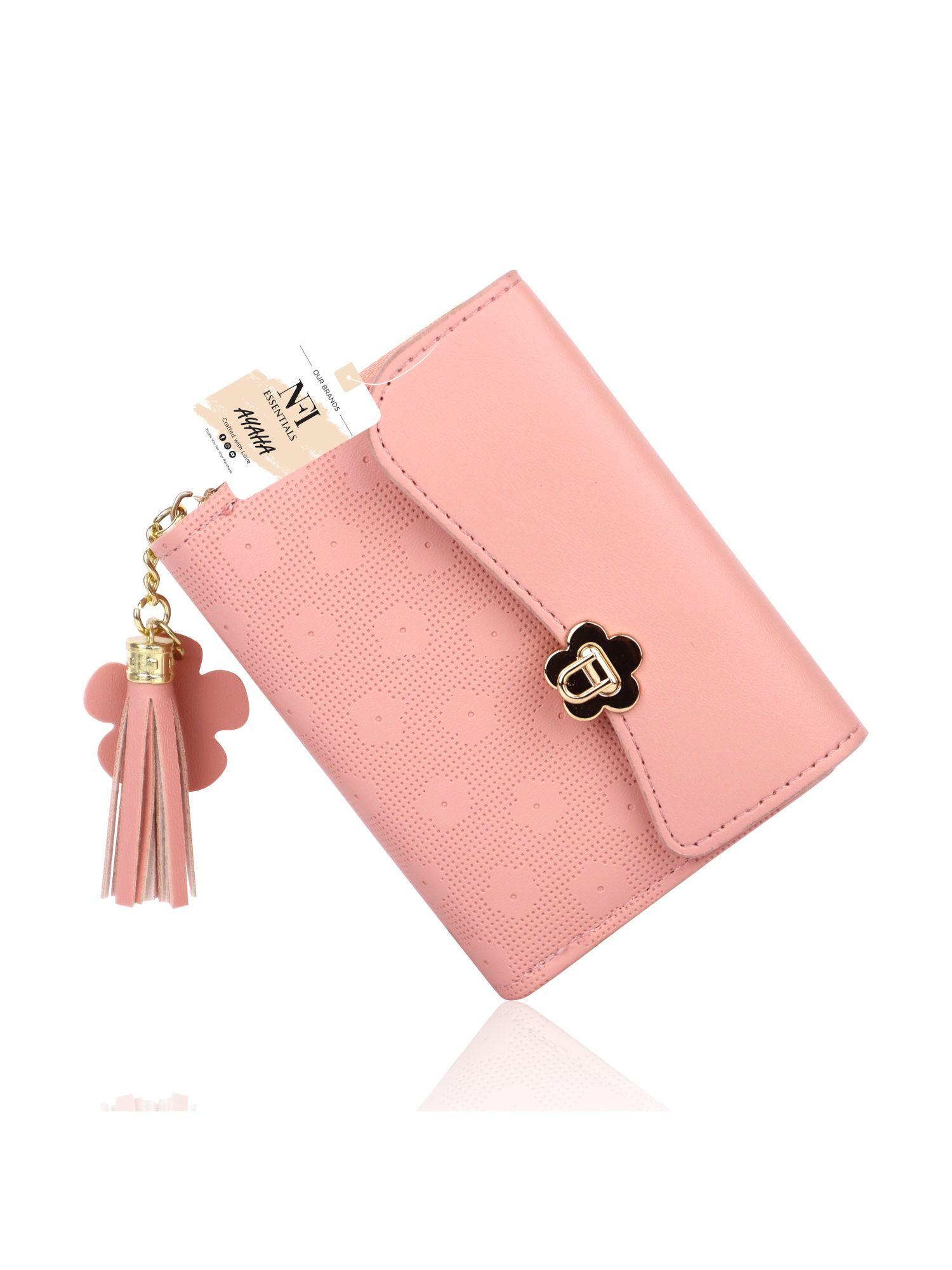 pu leather women pink mini wallet