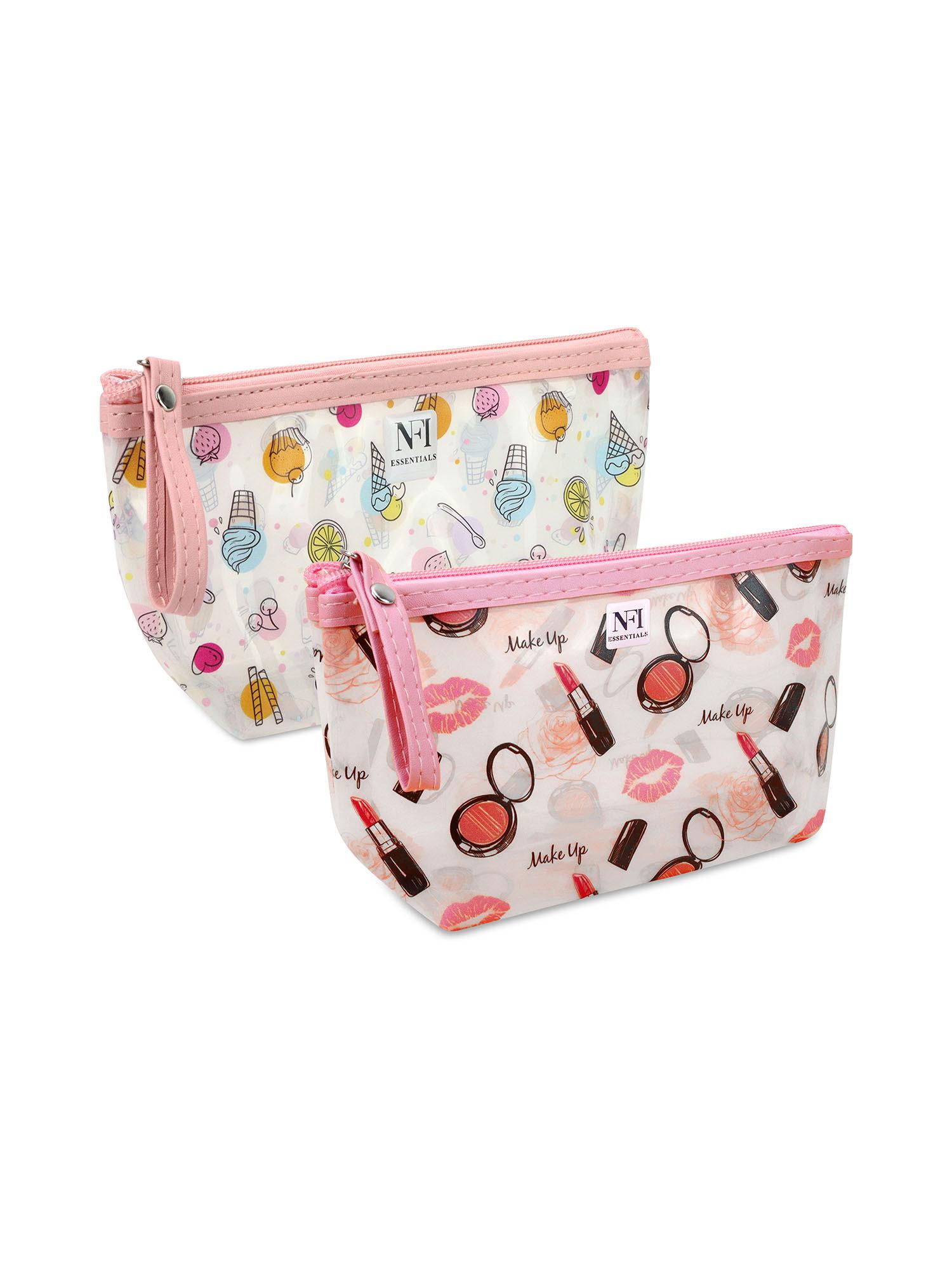 pu printed makeup pouch for women set of 2