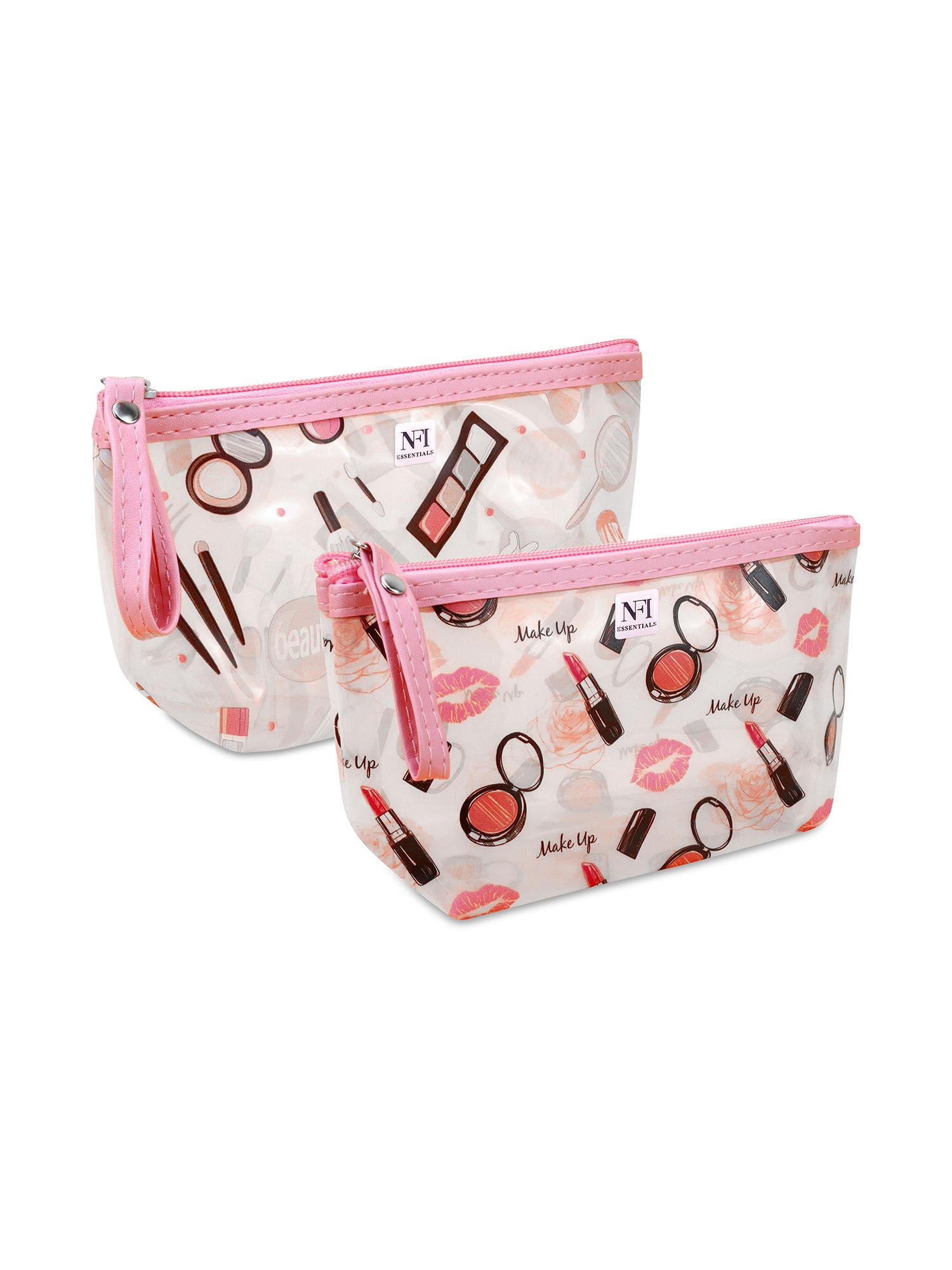 pu printed makeup pouch for women set of 2