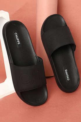 pu slip-on men's casual wear slides - black
