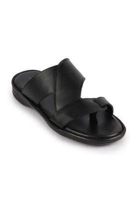 pu slip-on men's casual wear slippers - black