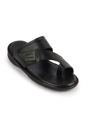 pu slip-on men's casual wear slippers - black