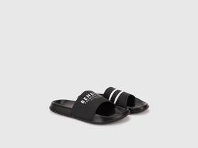 pu slip-on men's slides - black