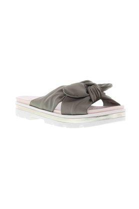 pu slip on round toe womens casual slides - olive