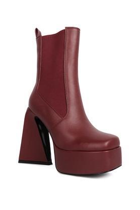 pu slip-on women's boots - burgundy