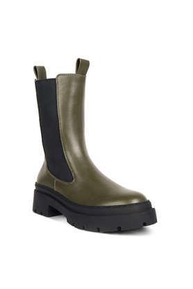pu slip-on women's casual wear boots - olive