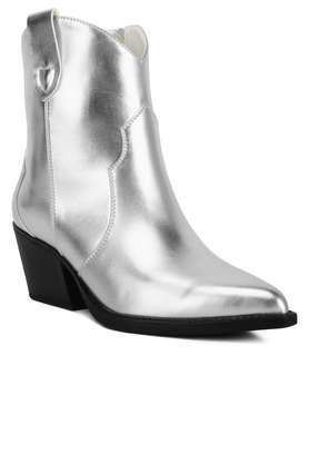 pu slip-on women's casual wear boots - silver