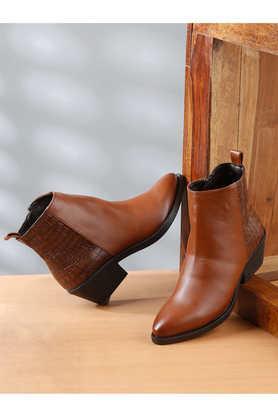 pu slip-on women's casual wear boots - tan