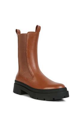 pu slip-on women's casual wear boots - tan
