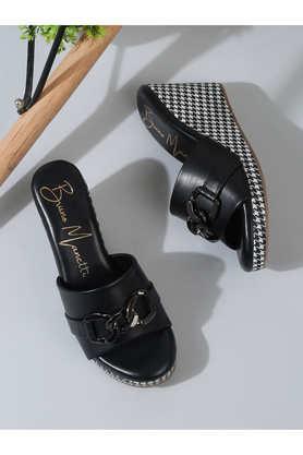pu slip-on women's casual wear sandals - black
