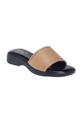 pu slip-on women's casual wear sandals - natural