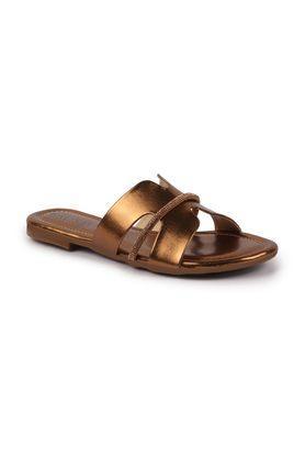 pu slip-on women's ethnic slippers - copper