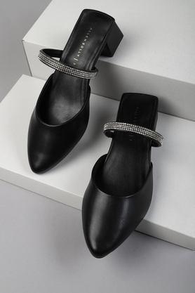 pu slip-on women's heels - black
