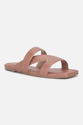 pu slip-on women's mules - pink