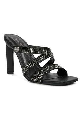 pu slip-on women's party wear sandals - black