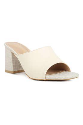 pu slip-on women's party wear sandals - off white