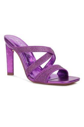 pu slip-on women's party wear sandals - purple