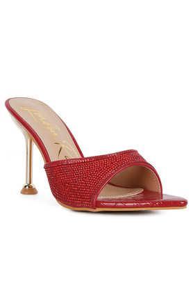 pu slip-on women's party wear sandals - red
