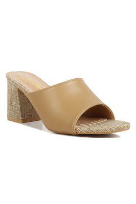 pu slip-on women's party wear sandals - tan