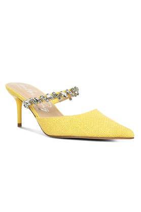 pu slip-on women's party wear sandals - yellow