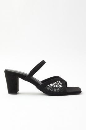 pu slipon women's casual block heels - black